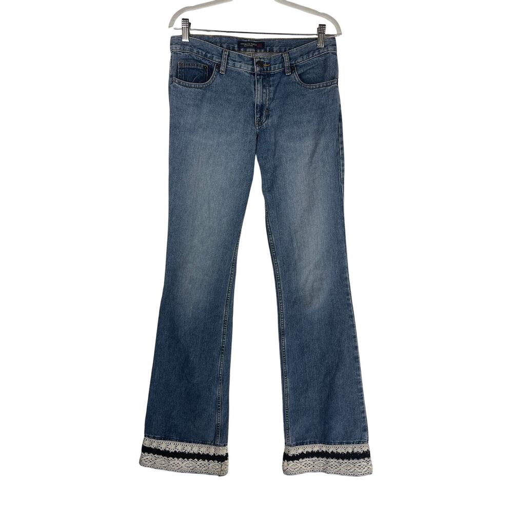 Vintage Y2K American Eagle Flare Jeans 6 Long Boho Crochet Hem - Picture 1 of 9
